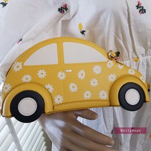 BEAUTIFUL BAG KATE SPADE BEEP BEEP BEETLE FLORAL WHITE YELLOW CAR CROSSBODY